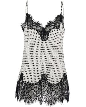 Gold Hawk V-Neck Top With All-Over Print And Lace Details - Gray