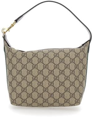 Gucci 'Ophidia Mini' Shoulder Bag With All-Over Gg Motif And Web - Natural