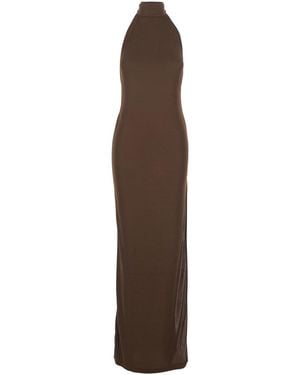 ANDAMANE Long Dress 'Cleo' With American Neckline And Open Back In - Brown