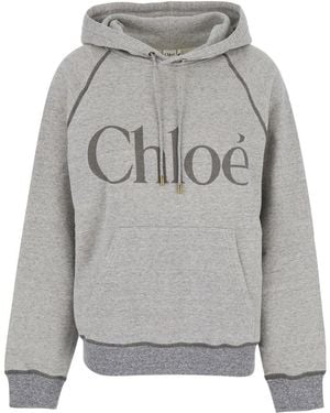 Chloé Felpa Con Logo Lettering Sul Fronte - Grigio