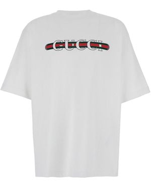 Gucci Crewneck T-Shirt With And Web Print - White