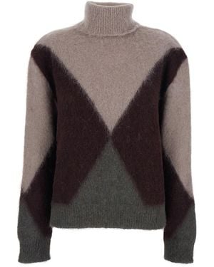Grifoni Turtleneck Sweater With Geometric Motif And Brushed - Brown