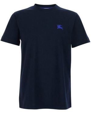 Burberry Crewneck T-Shirt With Ekd Embroidery On The Front - Blue
