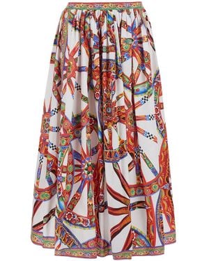 Dolce & Gabbana Skirt With Front Belt And All-Over Carretto - Red