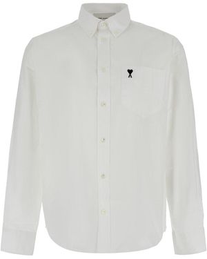 Ami Paris Boxy Fit Shirt With Button-Down Collar And Ami De Coeur Embr - White