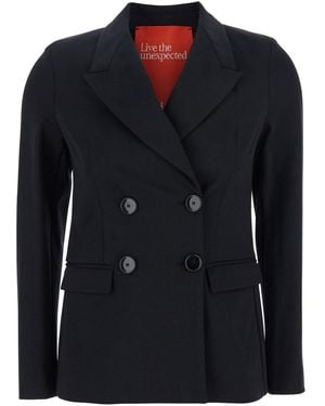 ..,merci Double-Breasted Jacket With Peak Revers - Black