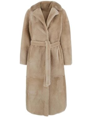 Yves Salomon Coat 120Cm With Shirt Collar And Front Closure - Natural
