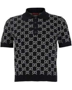Gucci Gg Wool Jacquard Reversible Polo Shirt - Black
