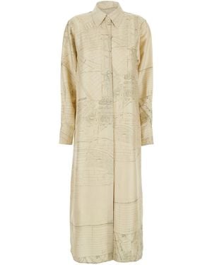 Rohe Dress With Cut-Out On The Back And All-Over Print - Natural