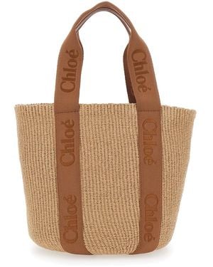 Chloé 'Woody' Tote Bag With With Shoulder Strap With Logo - Brown