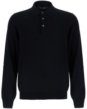 Tagliatore Polo Collar With Long Sleeves And Button Closure - Blue