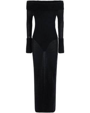 Alaïa Off-Shoulder Dress With Wide Neckline And Long Sleeves - Black