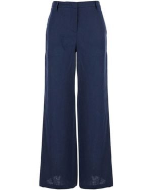 Plain Wide Leg Trousers - Blue