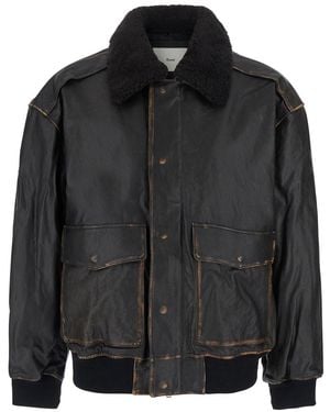 DUNST Detachable A-2 Leather Blouson With Collar And Long Sleev - Black