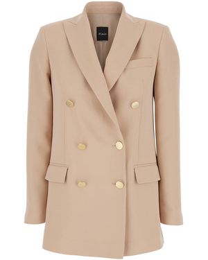 Plain Double-Breasted Jacket With Classic Lapels - Natural