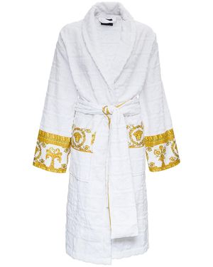 Versace Bathrobe With Waist Belt And Two Cotton Terry Pockets Whi - White