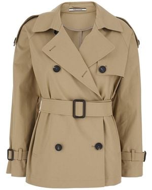 Tagliatore Double-Breasted Short Trench Coat With Wide Notched Revers And Front Belt - Natural