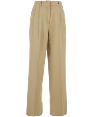 DUNST Trousers With Front Pleats And Logo Embroidery On The Pocket - Natural
