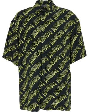 Balenciaga 'Creeper' Shirt With Classic Collar And All-Over Logo Motif - Green