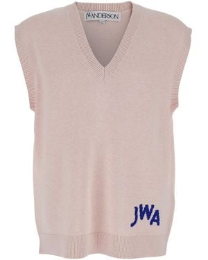 JW Anderson Sleeveless Vest With V Neck And Contrasting Logo Embr - Pink