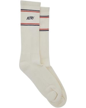 Autry Socks With Logo Lettering On The Side And Fox Patch - White