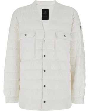 Moncler Down Jacket With Logo Patch On The Sleeve And Snap Buttons - White