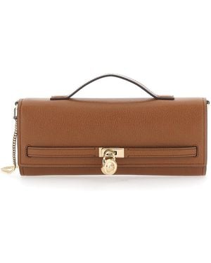 MICHAEL Michael Kors 'Hamilton Moderne' Clutch With Padlock Detail On The Front - Brown