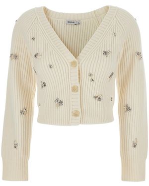 Jonathan Simkhai Cropped Rhinestoned Cardigan With V Neck - Natural