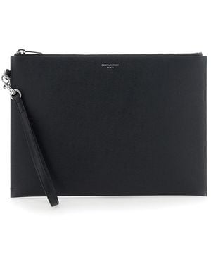 Saint Laurent Pouch With Logo Embossed On The Front - Black