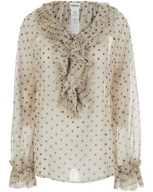 P.A.R.O.S.H. Blouse With Ruffles On The Front And All-Over Polka Dot Print - Natural
