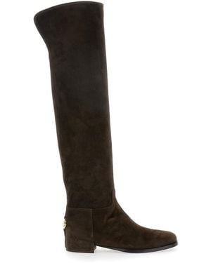 Dolce & Gabbana Knee-High Boots With Back Logo Plaque - Black