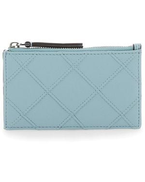 Tory Burch Light Quilted Card Holder With Logo Detail On The Rear - Blue