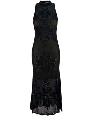 Twinset Long Dress 'Knitted Dress' With V-Neck And Long Sleeves - Black