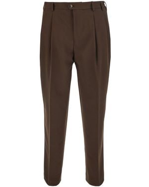 Le Plain Pantalone Con Pences Sul Fronte E Passanti Per Cintura - Marrone