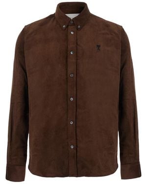 Ami Paris Classic Shirt With Button-Down Collar And Fabric - Brown
