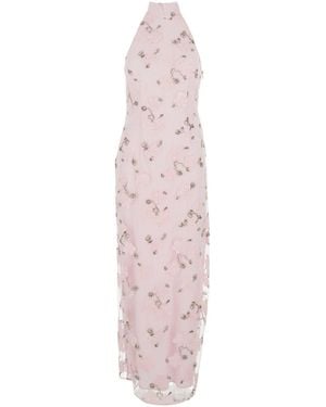 ROTATE BIRGER CHRISTENSEN Long Dress With Open Back And Floral Beaded Details - Pink