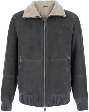 Brunello Cucinelli Jacket With High Collar And Fur Lining - Gray