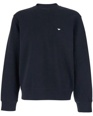 Emporio Armani Crewneck Sweatshirt With Logo Embroidery On The Fr - Blue