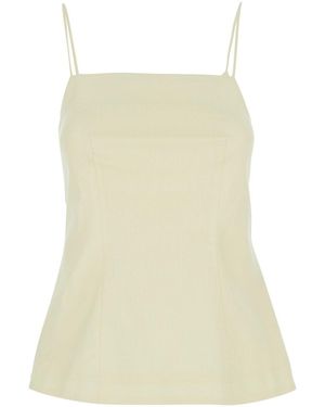 Semicouture Sleeveless Top With Square Neckline And Button Clos - Natural