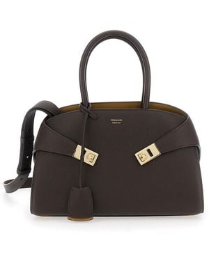 Ferragamo 'Hug Small' Shoulder Bag With Logo And Gancini Buckle - Black