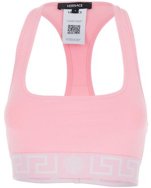 Versace Sleeveless Top With Medusa Embroidery On The Front And Square Neck - Pink