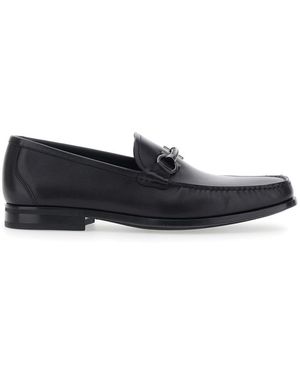 Ferragamo Loafers With Gancini Detail On The Front - Black