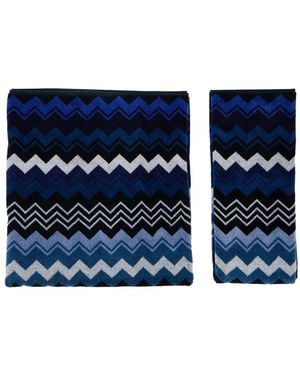 Missoni Asciugamano Giacomo Con Strisce E Nere - Blu