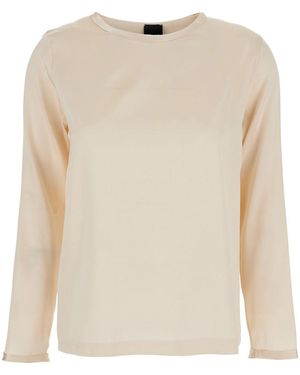 Le Plain Silk Long Sleeve Blouse For - Natural