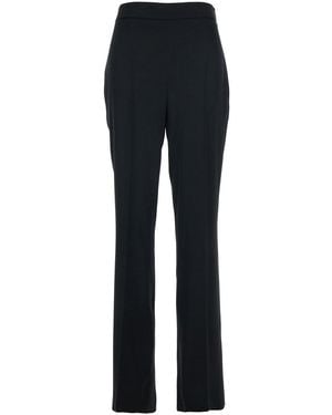 Twinset High-Waisted Pants With Zip Closure And Logo Plate On The Back - Blue