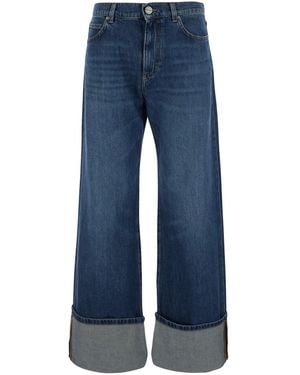 Pinko High-Waisted Jeans With Cuffs Cotton - Blue