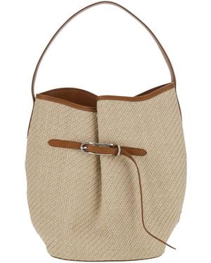 Liffner Shoulder Bag "Belted Bucket Bag Large Raffia" - Natural