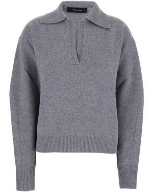 FEDERICA TOSI Polo Shirt With Wide Collar And Dropped Shoulders I - Grey