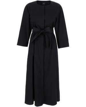 Plain Long Dress With Belt - Black