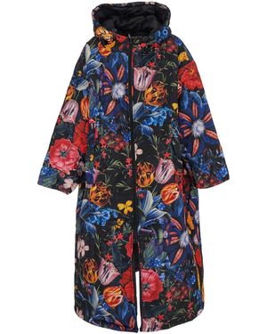 SITTINGSUITS Down Jacket With All-Over Floral Print And Lon - Blue